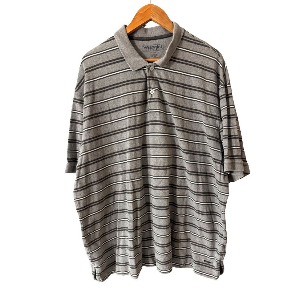 Wrangler Hero Mens 2XL Grey Striped Short Sleeve Polo Shirt Cotton Blend